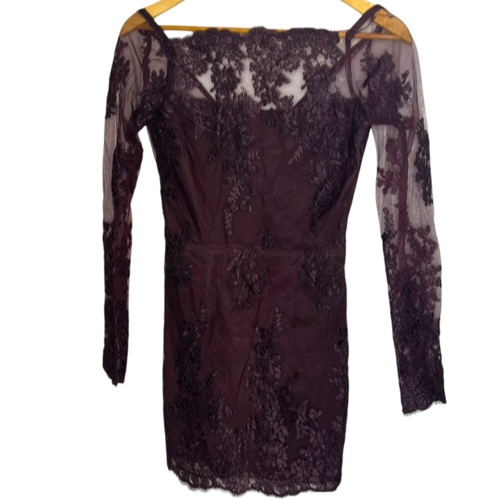 Tobi Women's XS Mesh Sleeve‎ Cocktail Mini Dress Deep Burgundy Lace Whimsigoth